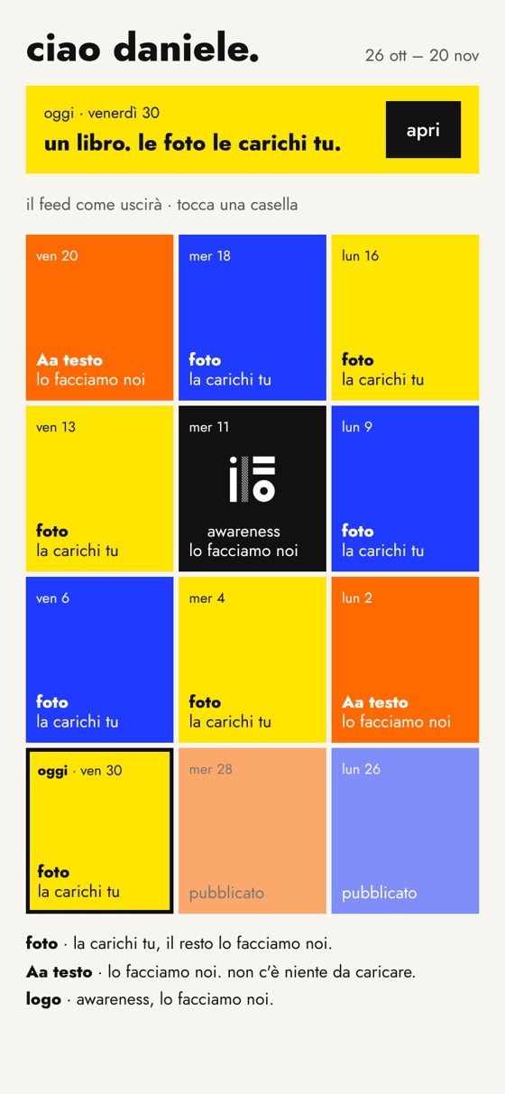 La home dell'app: il feed come uscirà, giorno per giorno