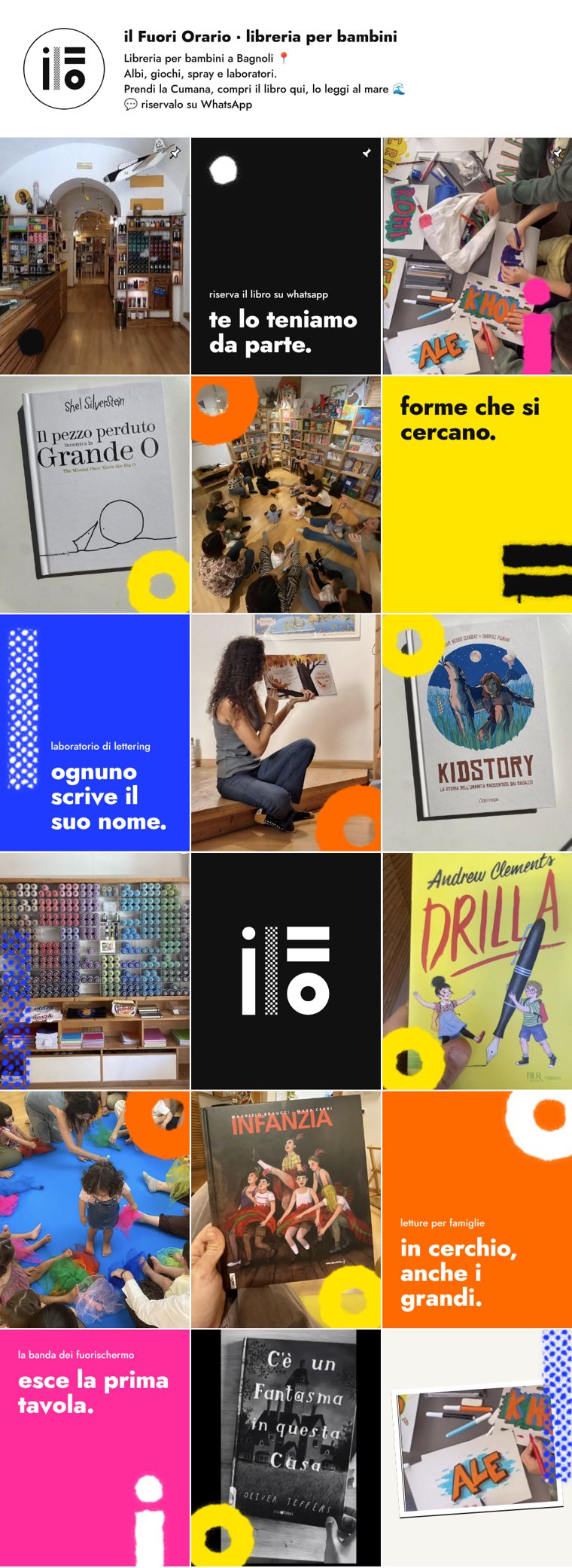 Il nuovo feed di Il Fuori Orario con bio, post fissati e griglia a colori
